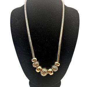 Vintage Gold Tone Snake Chain Necklace Floral Bead Accent Statement Necklace